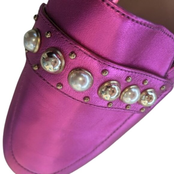 Neon Magenta Pink Bejewaled Flat Slip-On Shoes Mules Size 7 NEW NWT - Picture 4 of 6